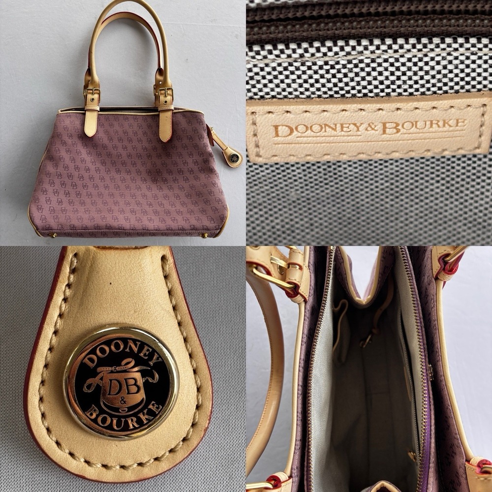 Dooney & Bourke Monogram Canvas Tote Satchel‎ Tan Leather Trim Purple